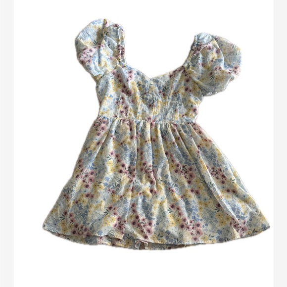 Altar'd State Floral Puff-Sleeve Mini Dress in Yellow, Blue & Pink cottagecore - Picture 3 of 4